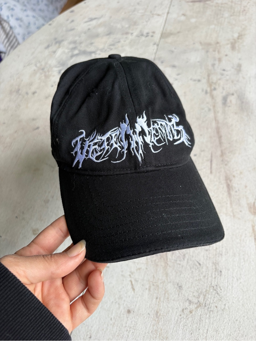 Black Baseball Cap with White Gothic Script